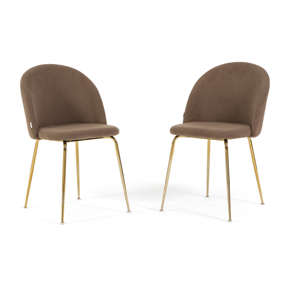 Sara – sedia in velluto a costine con gambe in metallo, colore nocciola, gambe oro
