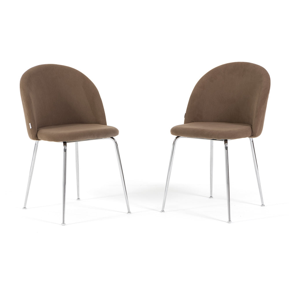 Sara – sedia in velluto a costine con gambe in metallo, colore nocciola, gambe argento