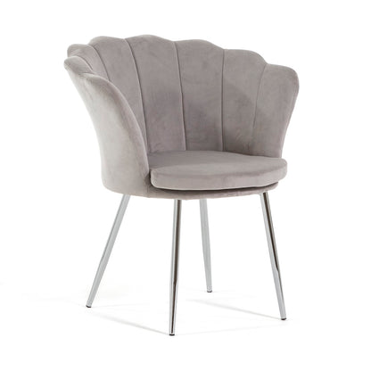 Shelly – Poltroncina design petali in velluto con gambe in metallo, colore grigio chiaro, gambe argento, tipo di tessuto velluto