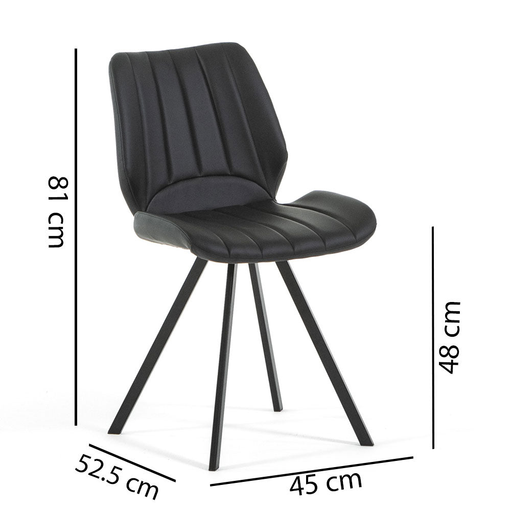 Luana – sedia in ecopelle con cuciture verticali e gambe in metallo