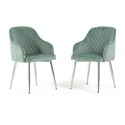 Tessa – Poltroncina avvolgente in velluto con gambe in metallo, colore verde menta, gambe argento