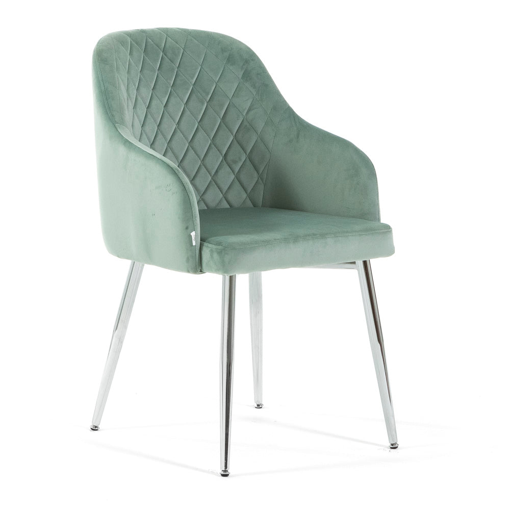 Tessa – Poltroncina avvolgente in velluto con gambe in metallo