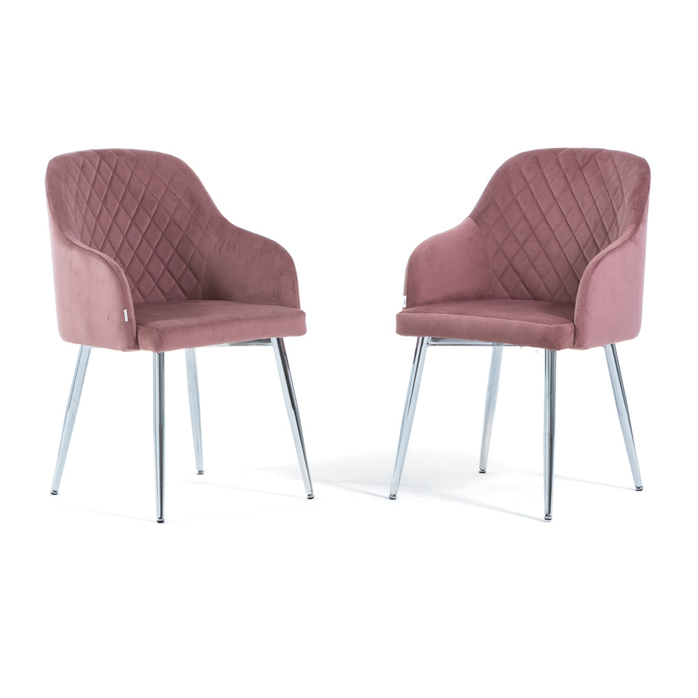 Tessa – Poltroncina avvolgente in velluto con gambe in metallo, colore rosa blush, gambe argento