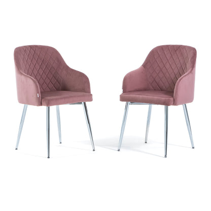 Tessa – Poltroncina avvolgente in velluto con gambe in metallo, colore rosa blush, gambe argento