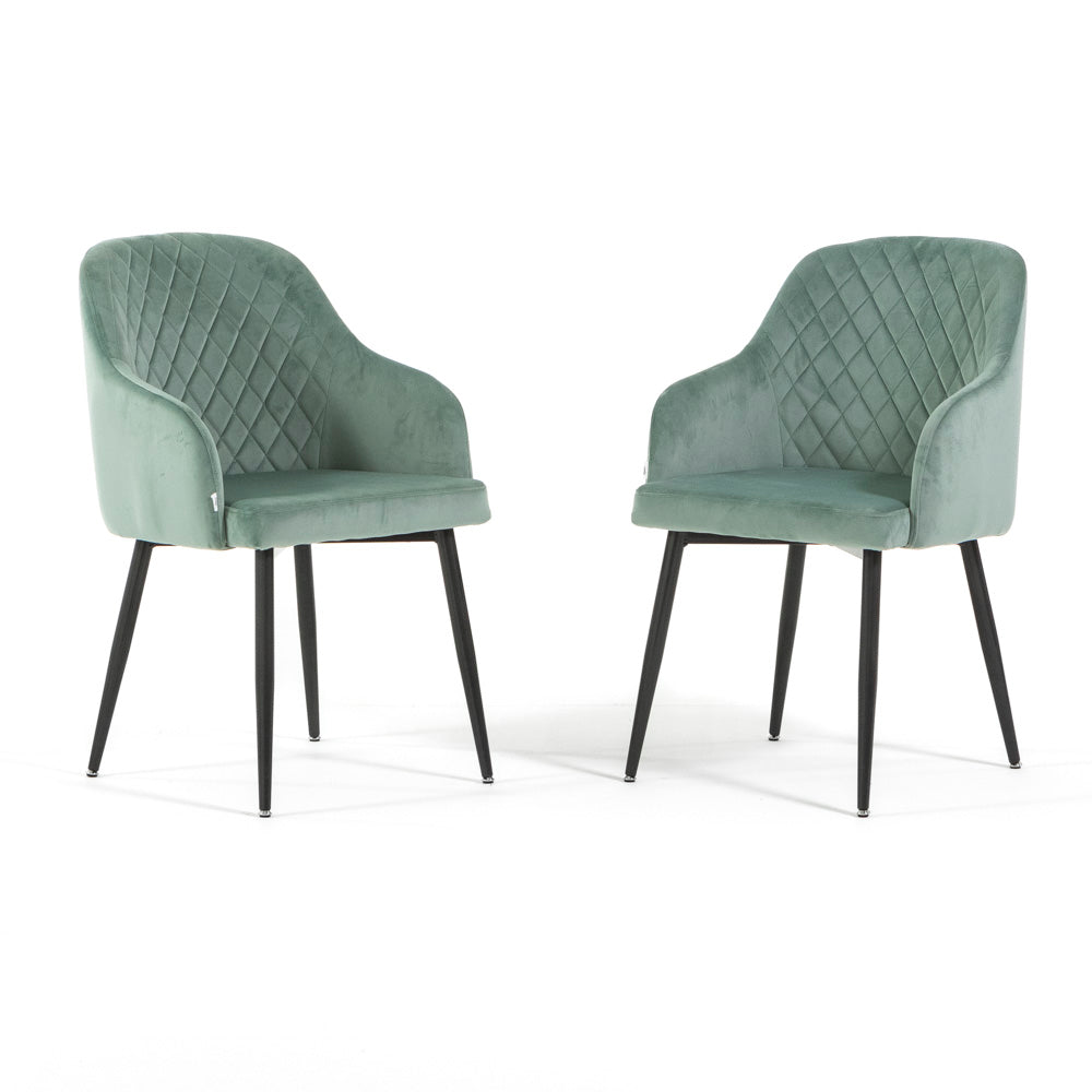 Tessa – Poltroncina avvolgente in velluto con gambe in metallo, colore verde menta, gambe grigio scuro