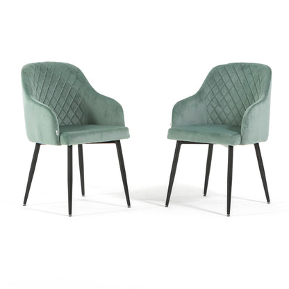 Tessa – Poltroncina avvolgente in velluto con gambe in metallo, colore verde menta, gambe grigio scuro