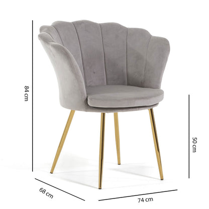 Shelly – Poltroncina design petali in velluto con gambe in metallo