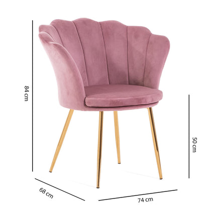 Shelly – Poltroncina design petali in velluto con gambe in metallo