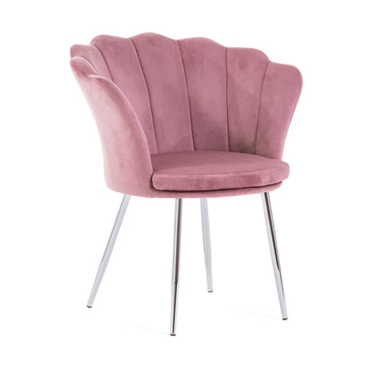 Shelly – Poltroncina design petali in velluto con gambe in metallo, colore rosa, gambe argento, tipo di tessuto velluto