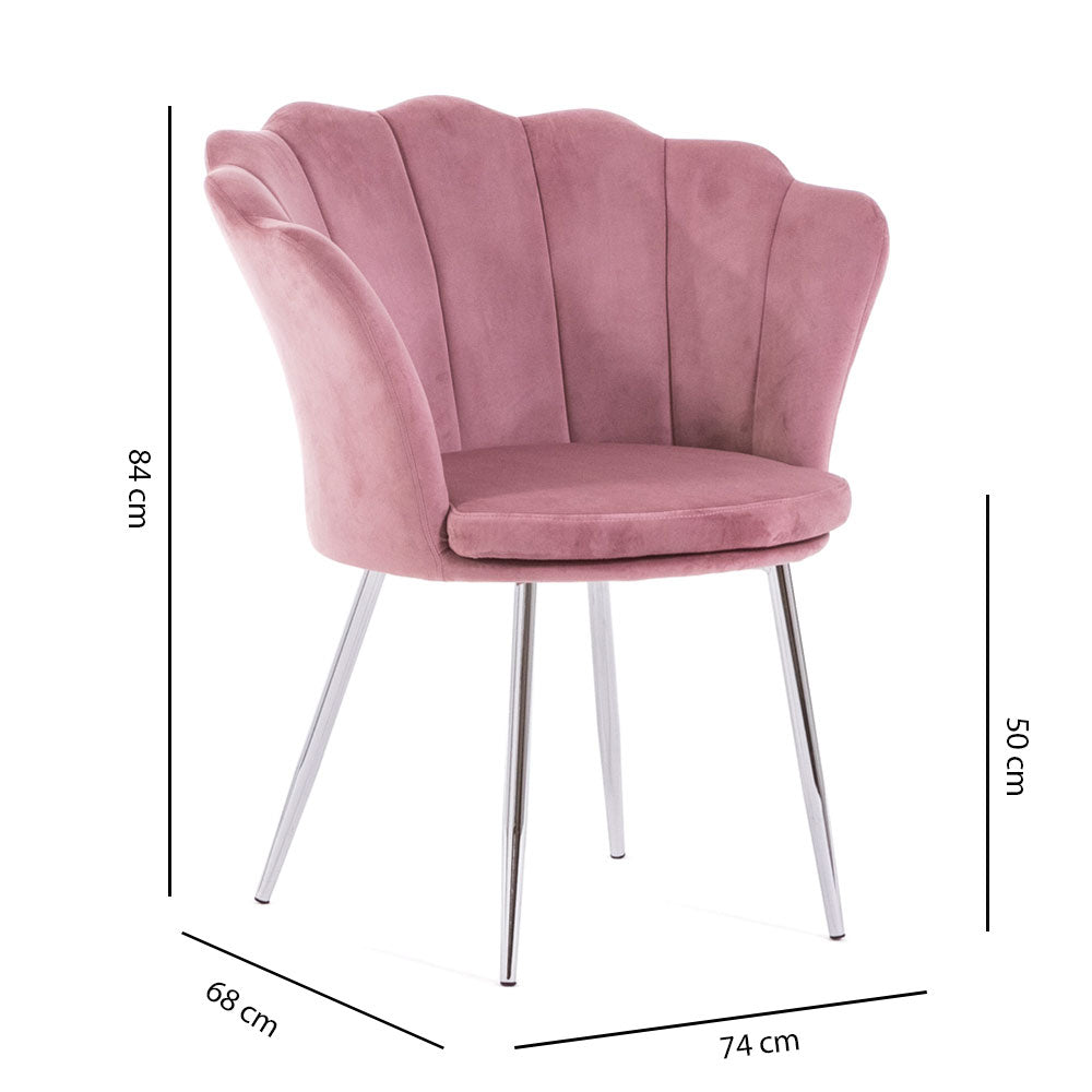 Shelly – Poltroncina design petali in velluto con gambe in metallo