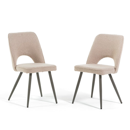 Ketty – sedia in bouclé con scocca aperta e gambe in metallo, colore beige, gambe tortora