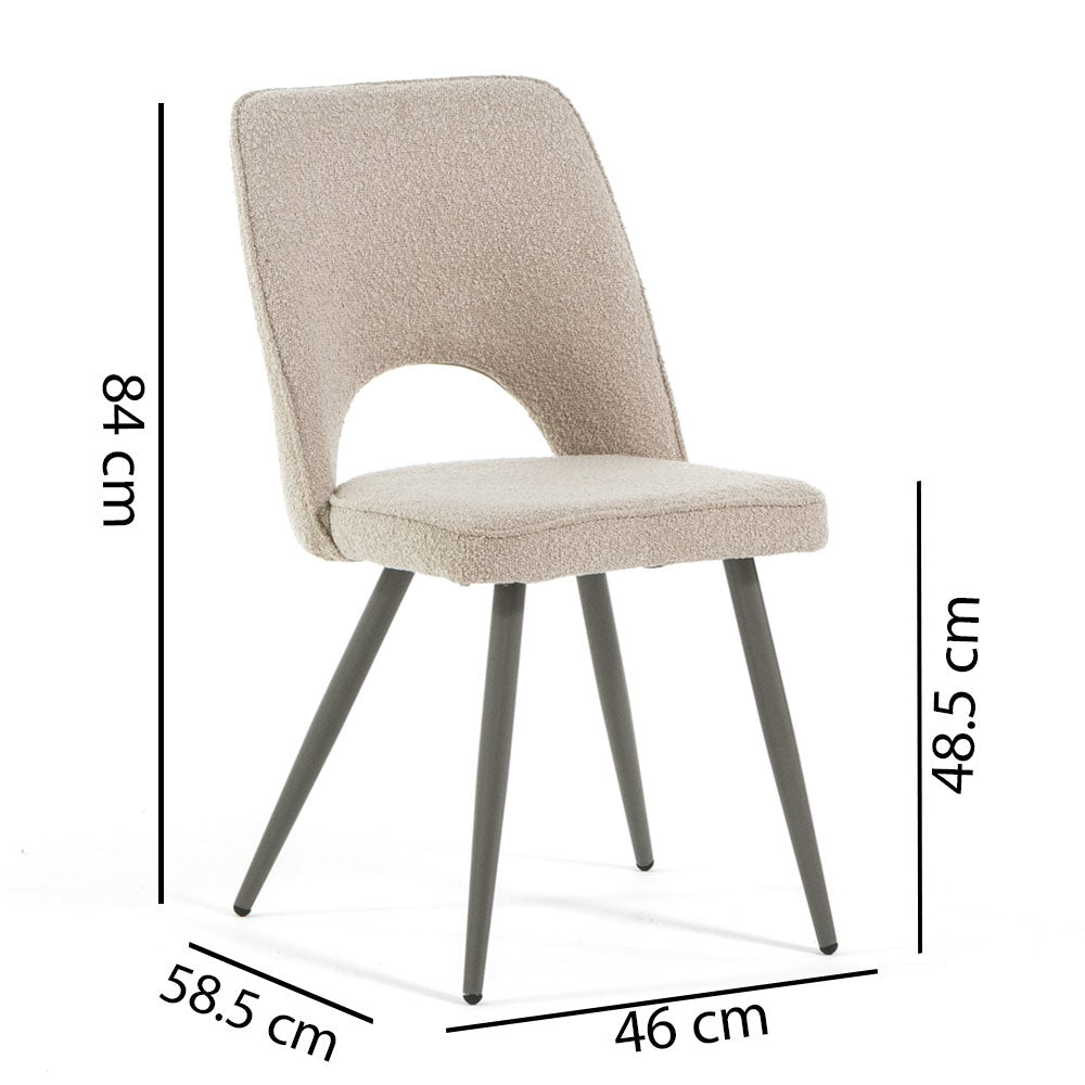 Ketty – sedia in bouclé con scocca aperta e gambe in metallo