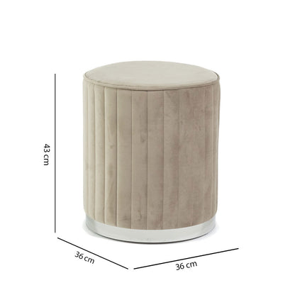 Ruby – pouf cilindrico in velluto trapuntato con base cromata