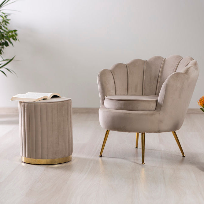 Ruby – pouf cilindrico in velluto trapuntato con base cromata