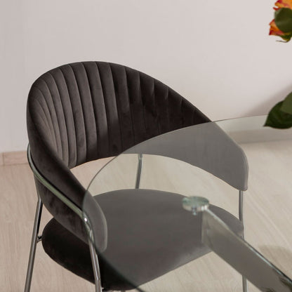 Lea – sedia in velluto trapuntato con gambe in metallo