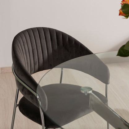 Lea – sedia in velluto trapuntato con gambe in metallo