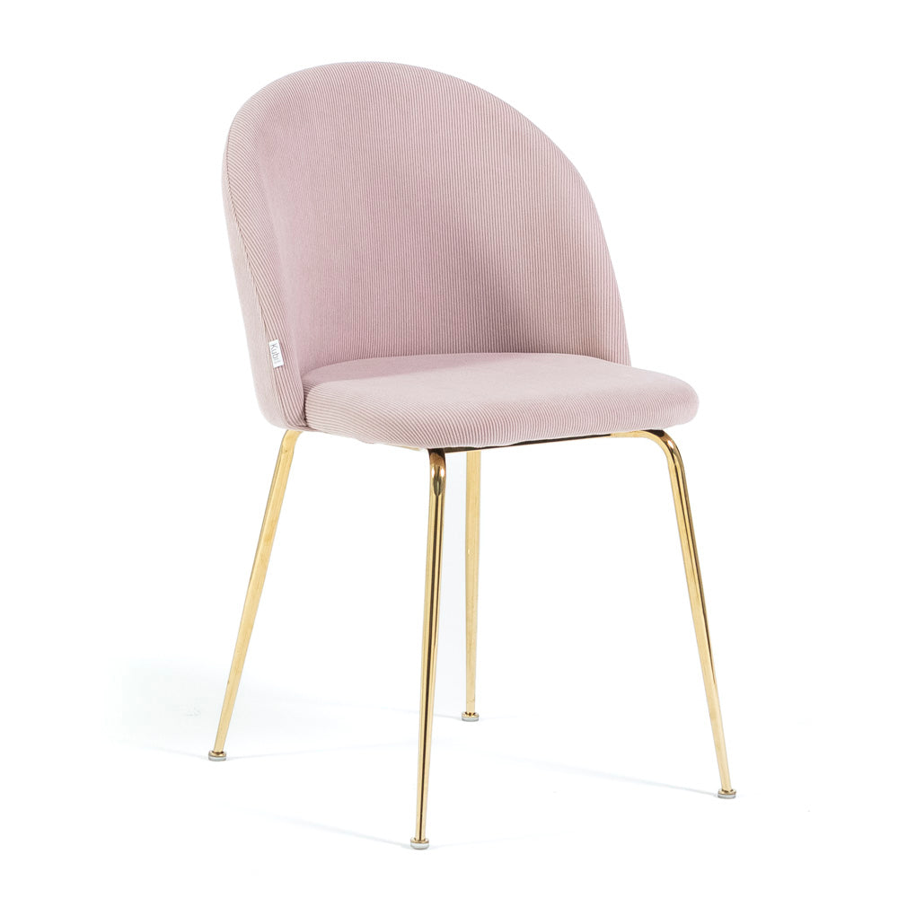 Sara – sedia in velluto a costine con gambe in metallo, colore rosa chiaro, gambe oro