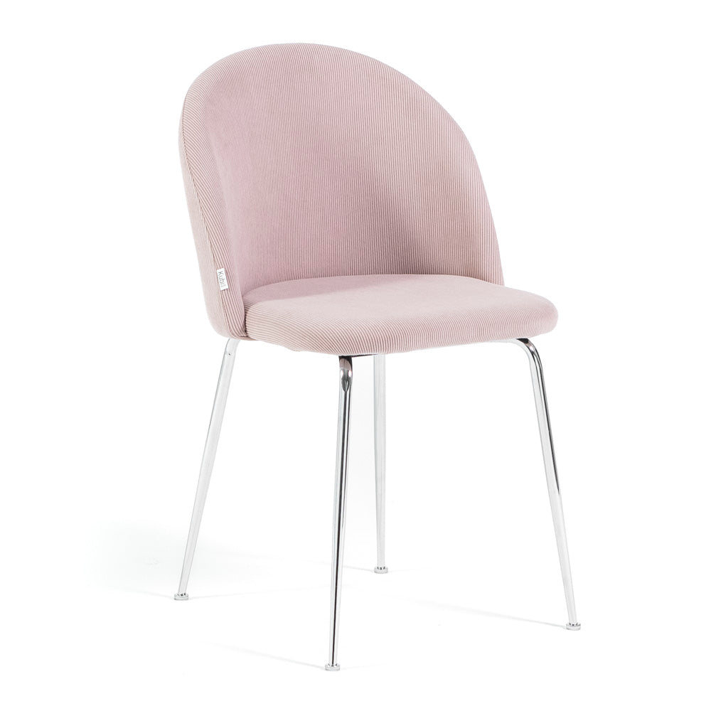 Sara – sedia in velluto a costine con gambe in metallo, colore rosa chiaro, gambe argento
