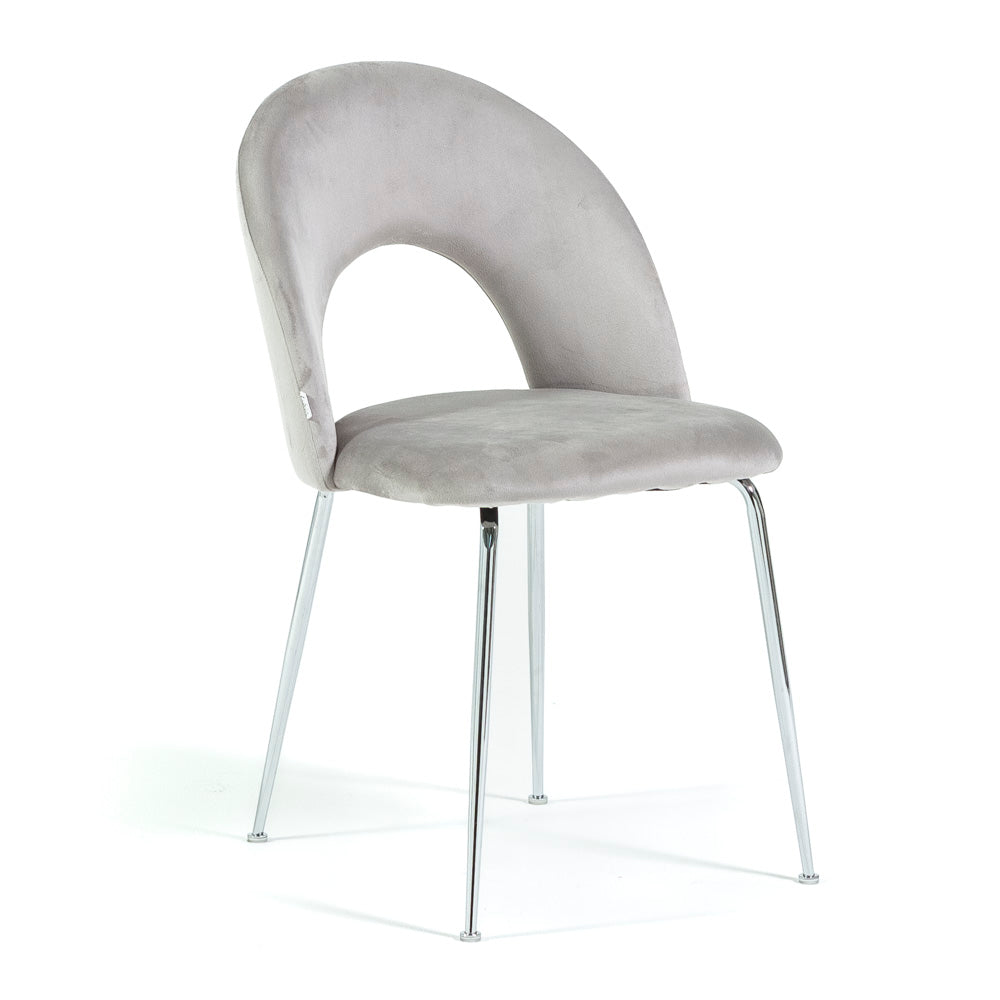 Margot – sedia in velluto con schienale curvo e gambe in metallo