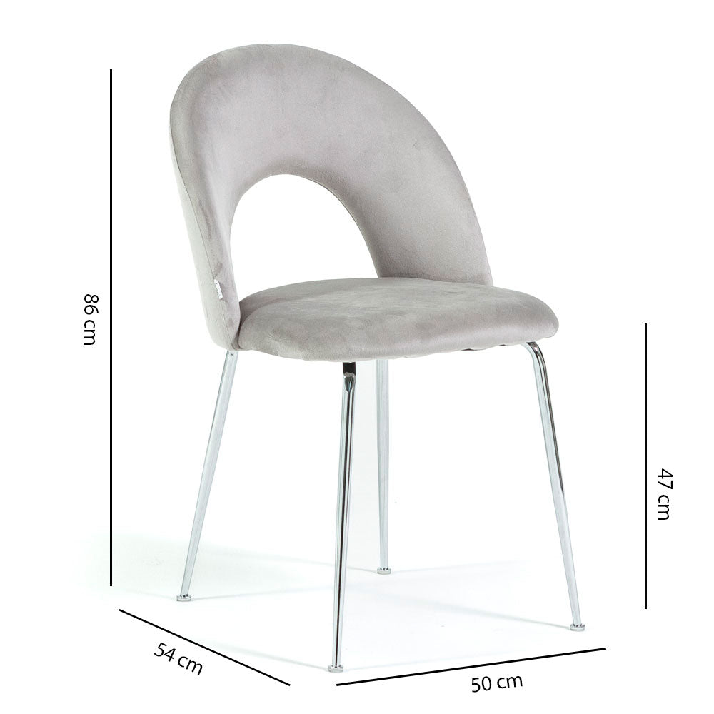 Margot – sedia in velluto con schienale curvo e gambe in metallo