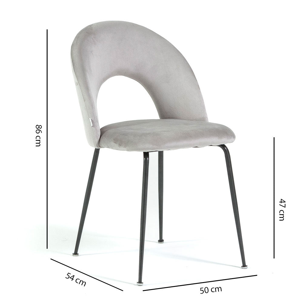 Margot – sedia in velluto con schienale curvo e gambe in metallo