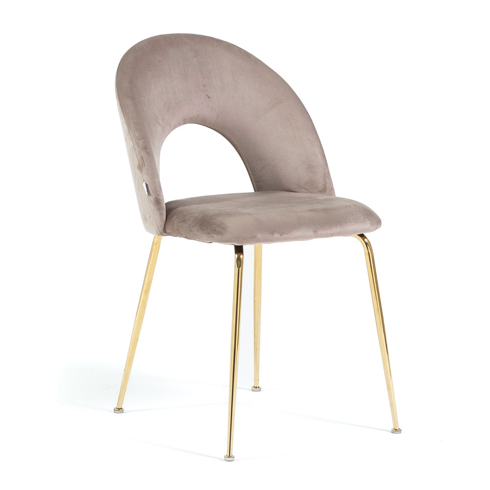 Margot – sedia in velluto con schienale curvo e gambe in metallo