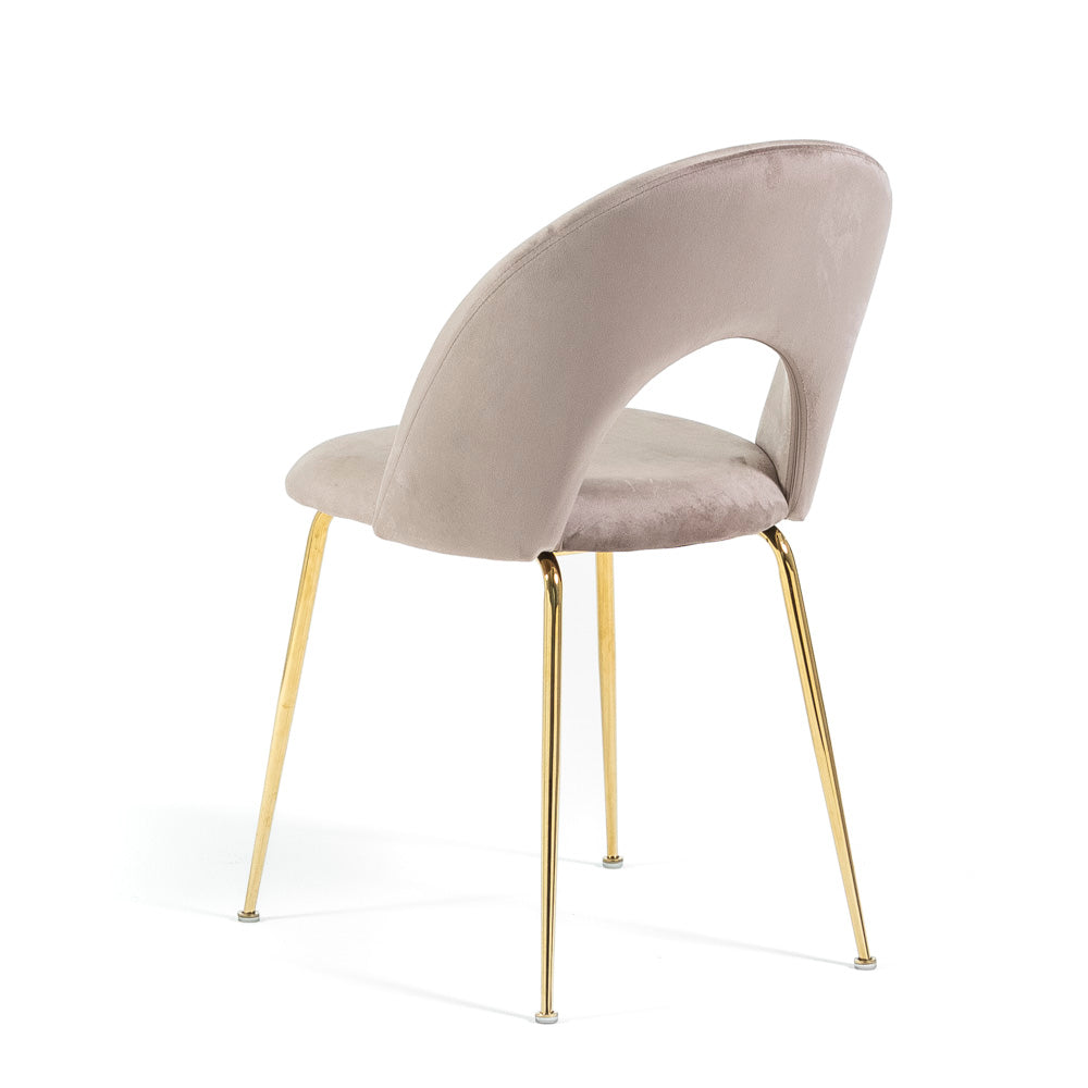 Margot – sedia in velluto con schienale curvo e gambe in metallo