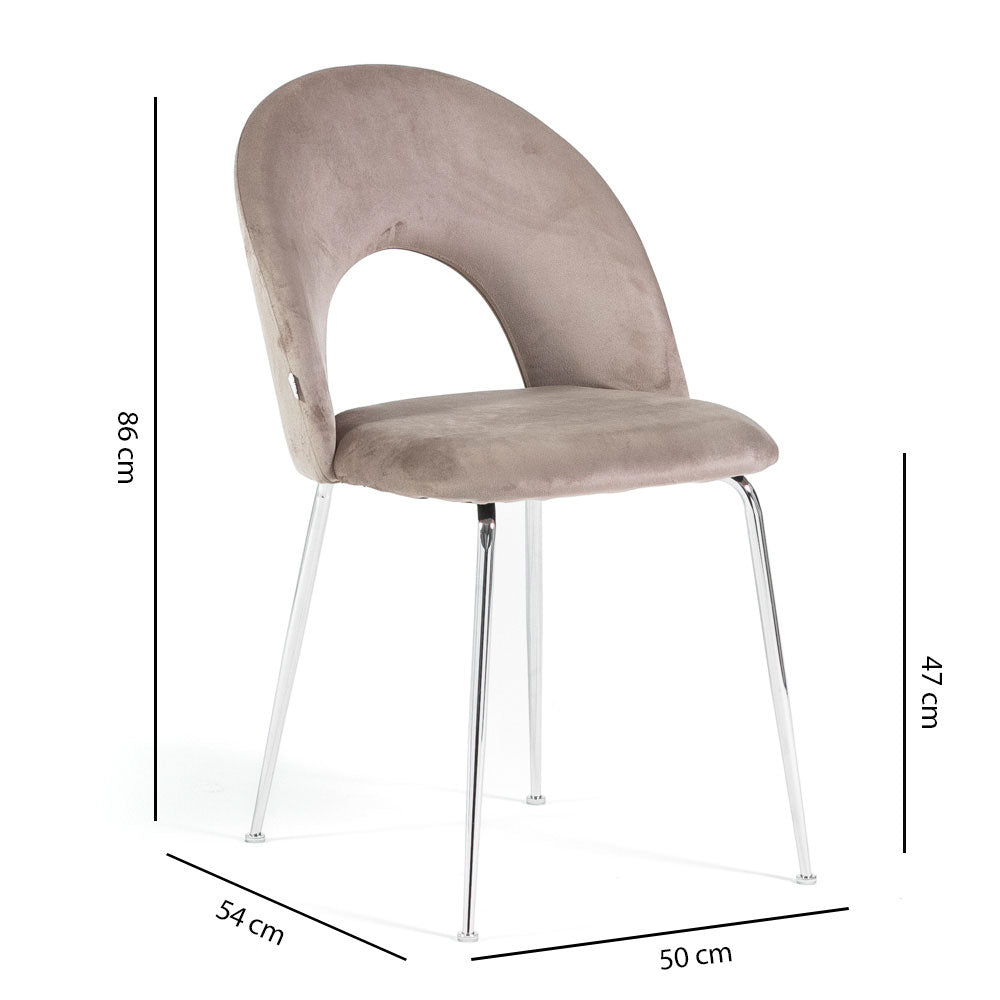 Margot – sedia in velluto con schienale curvo e gambe in metallo