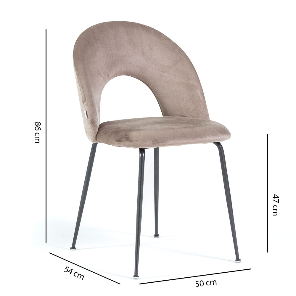Margot – sedia in velluto con schienale curvo e gambe in metallo