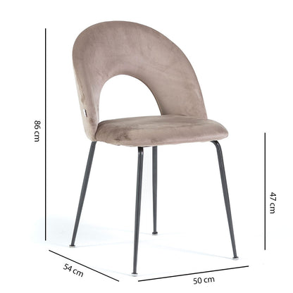 Margot – sedia in velluto con schienale curvo e gambe in metallo