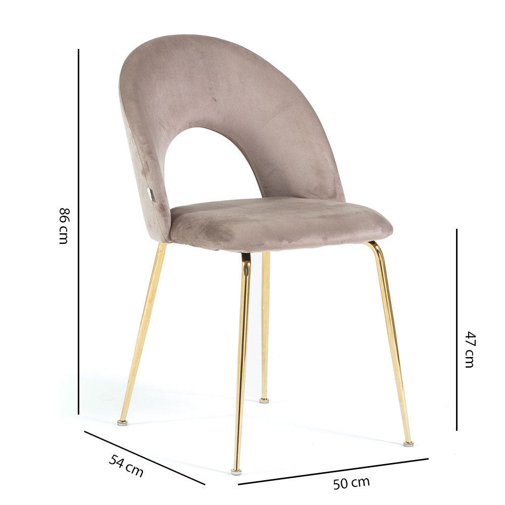 Margot – sedia in velluto con schienale curvo e gambe in metallo