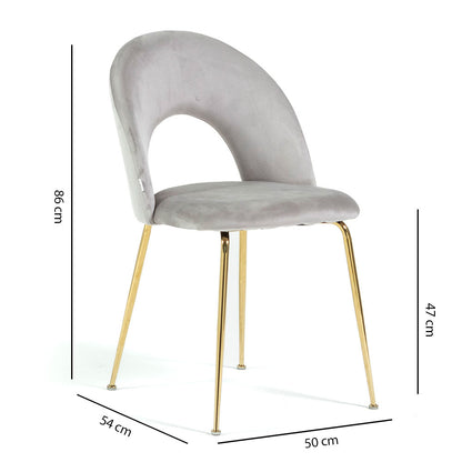 Margot – sedia in velluto con schienale curvo e gambe in metallo