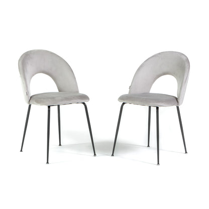 Margot – sedia in velluto con schienale curvo e gambe in metallo, colore grigio chiaro, gambe grigio scuro