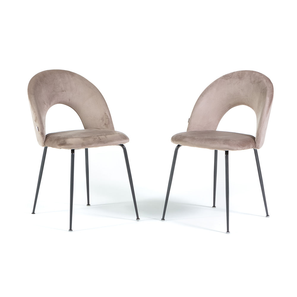 Margot – sedia in velluto con schienale curvo e gambe in metallo, colore tortora, gambe grigio scuro