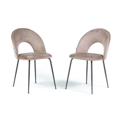 Margot – sedia in velluto con schienale curvo e gambe in metallo, colore tortora, gambe grigio scuro