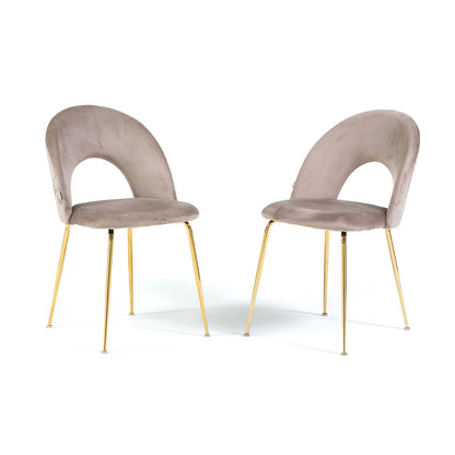 Margot – sedia in velluto con schienale curvo e gambe in metallo, colore tortora, gambe oro