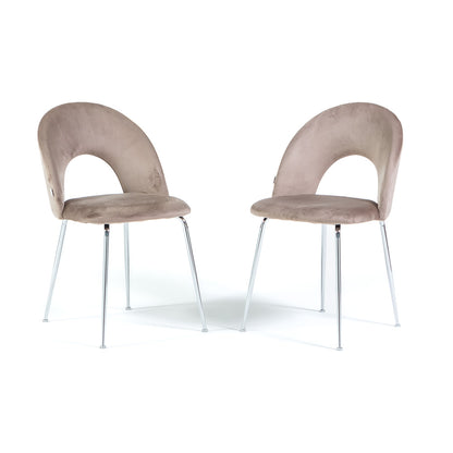 Margot – sedia in velluto con schienale curvo e gambe in metallo, colore tortora, gambe argento