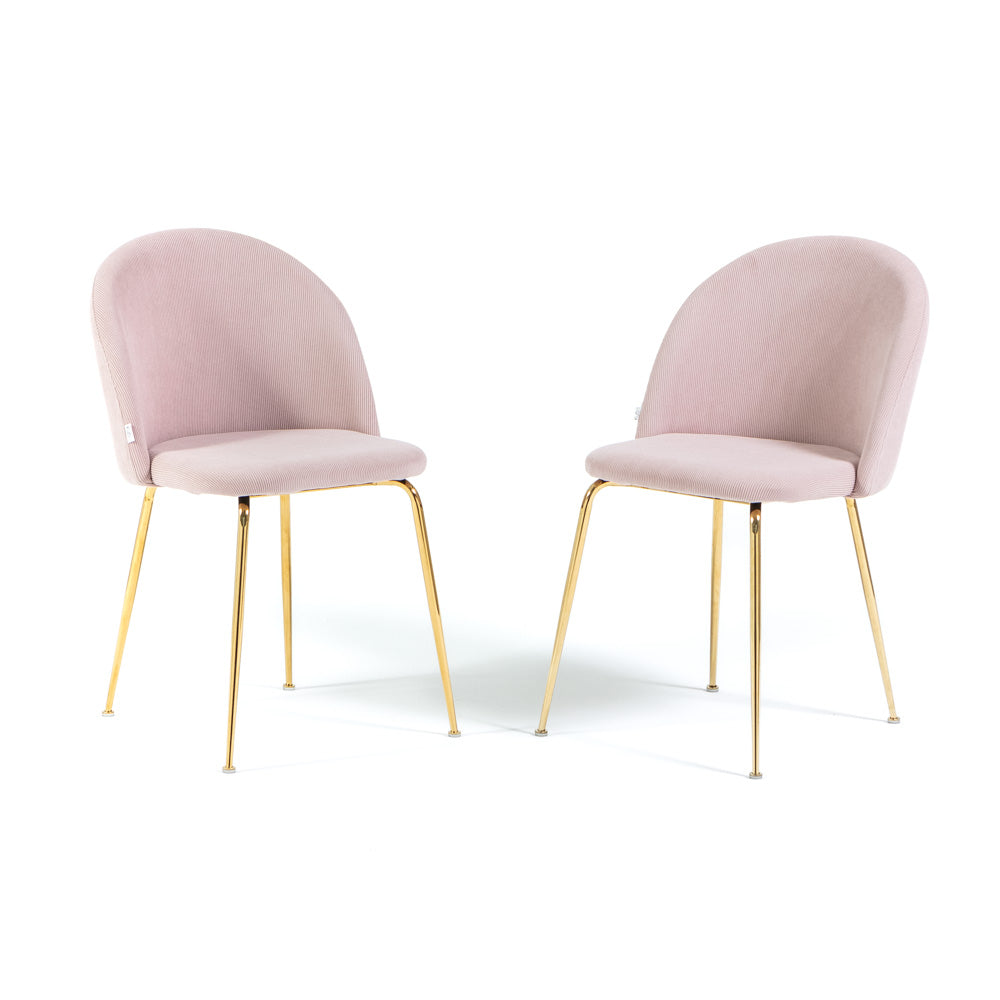 Sara – sedia in velluto a costine con gambe in metallo, colore rosa chiaro, gambe oro