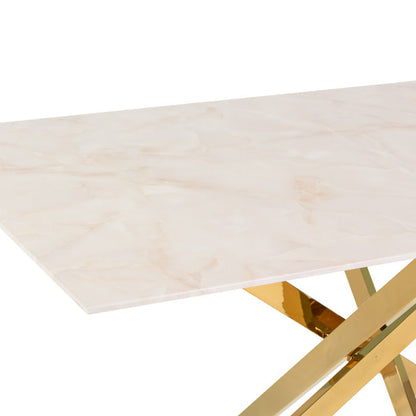 Morgan – tavolo in vetro effetto marmo e gambe metallo