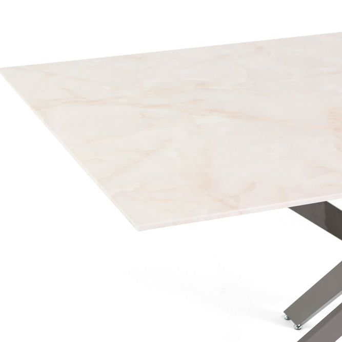 Morgan – tavolo in vetro effetto marmo e gambe metallo