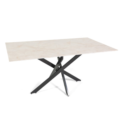 Morgan – tavolo in vetro effetto marmo e gambe metallo