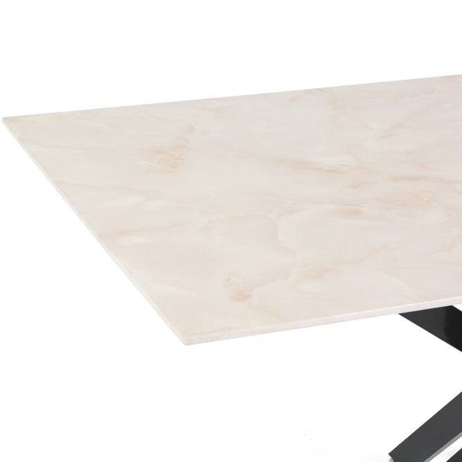 Morgan – tavolo in vetro effetto marmo e gambe metallo