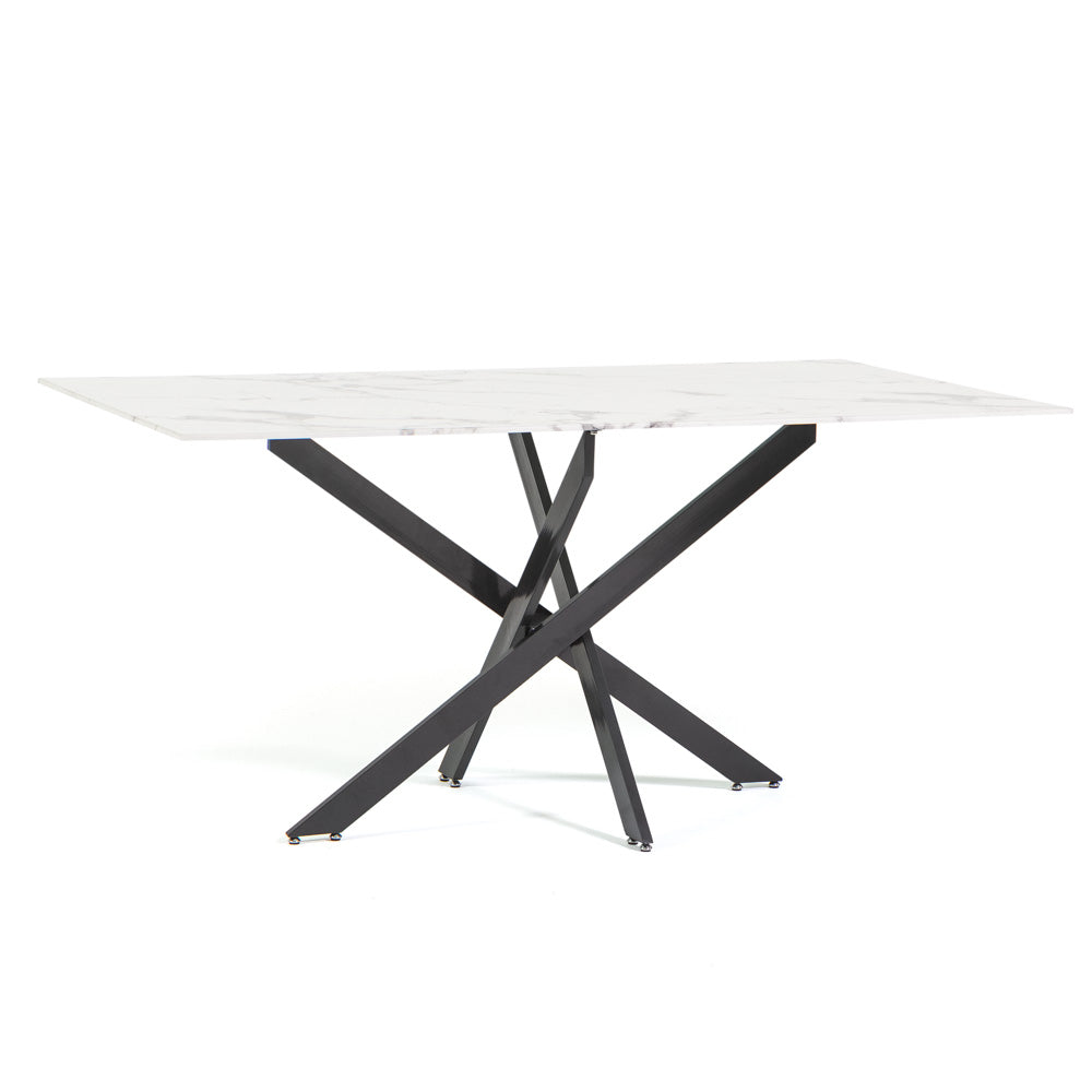 Morgan – tavolo in vetro effetto marmo e gambe metallo, colore del piano in vetro marmo bianco, dimensione 160x90 cm, gambe grigio scuro
