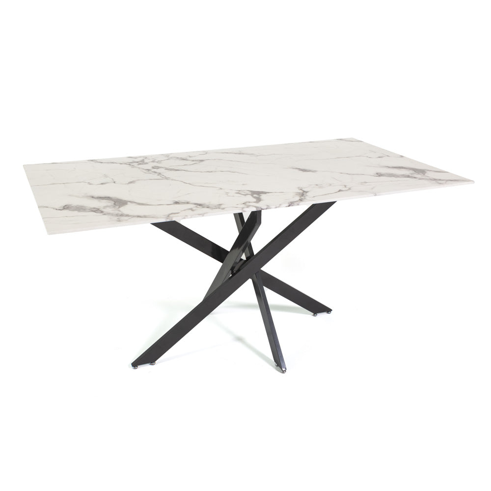 Morgan – tavolo in vetro effetto marmo e gambe metallo