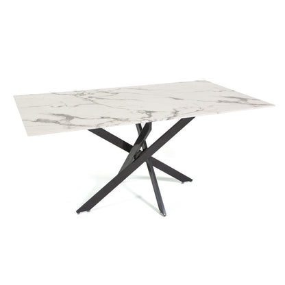 Morgan – tavolo in vetro effetto marmo e gambe metallo