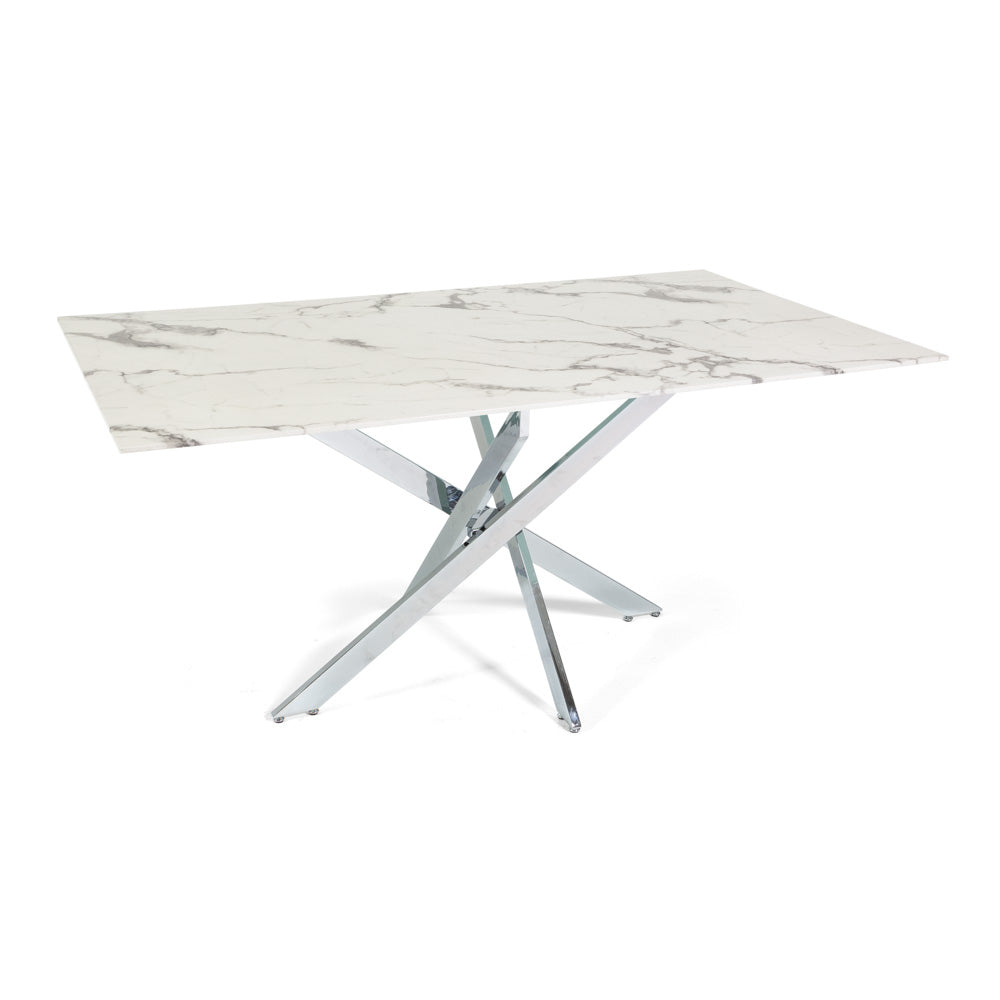 Morgan – tavolo in vetro effetto marmo e gambe metallo