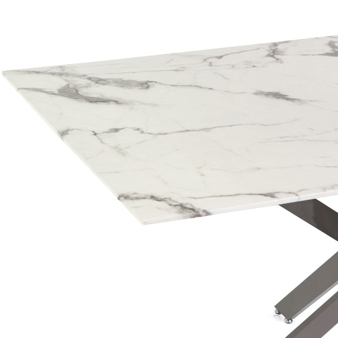 Morgan – tavolo in vetro effetto marmo e gambe metallo