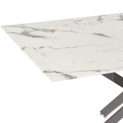 Morgan – tavolo in vetro effetto marmo e gambe metallo