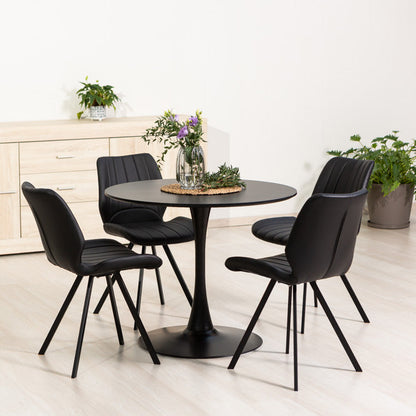 Luana – sedia in ecopelle con cuciture verticali e gambe in metallo