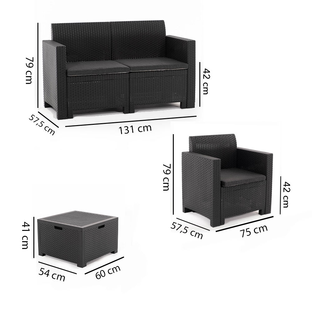 Salina – set relax da giardino 2 posti in polipropilene effetto rattan